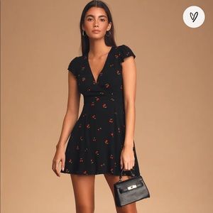 Lulu’s Best Day Ever Black Cherry Print Skater Dress